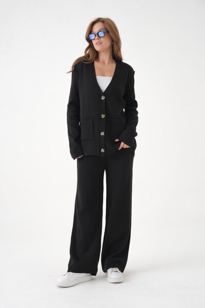 Noi Belis Basic Oversized Cardigan Pants Knitwear Bottom-Top Set Aw25Au0041