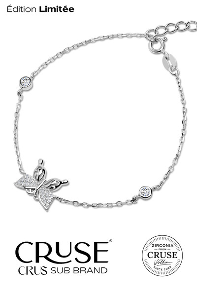Cruse 925 Ayar Gümüş Işığın Kanadı Kelebek Bileklik 18 Ayar Beyaz Altın Kaplama