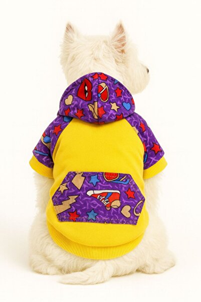 DOGİ&DOG Small Breed Yellow Purple Retro Dog Sweati Dog Outfit (1-10kg)