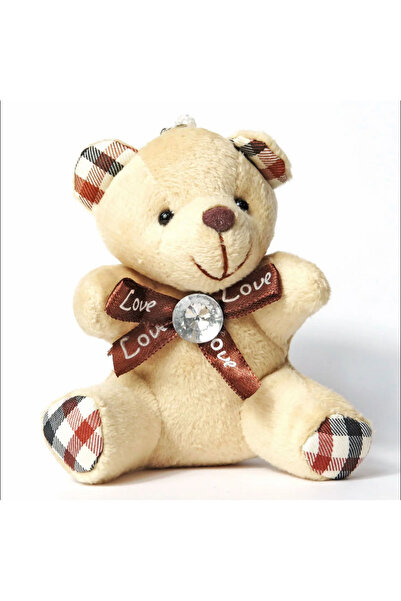 Srctech Brown Plaid Patterned Plush Teddy Bear Keychain