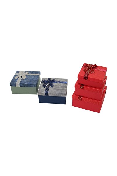 CT STONES 3Pcs Square Striped Mix Color Cardboard Gift Box with Ribbon 19-17-15cm (5446)