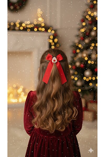 Toka Perisi Handmade Christmas Red Ribbon Bow Deer Clip-On Buckle (6cm with Metal Clip)