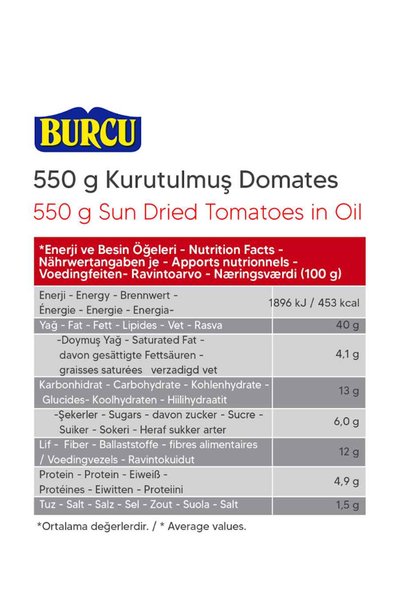 BURCU Güneşte Kurutulmuş Domates Cam Kavanoz 550 gr x 2 Adet