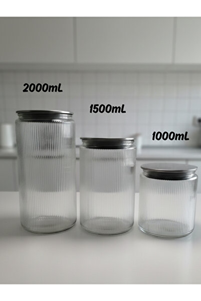 Blissra Vacuum Lid Set of 3- Corded Fabric Glass Food/Grain Storage Jars with Luxury Steel Lids