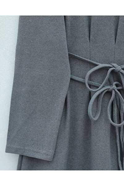 Modamorfo Buy Draped Pairs Lace-Up Thessaloniki Long Dress -Grey