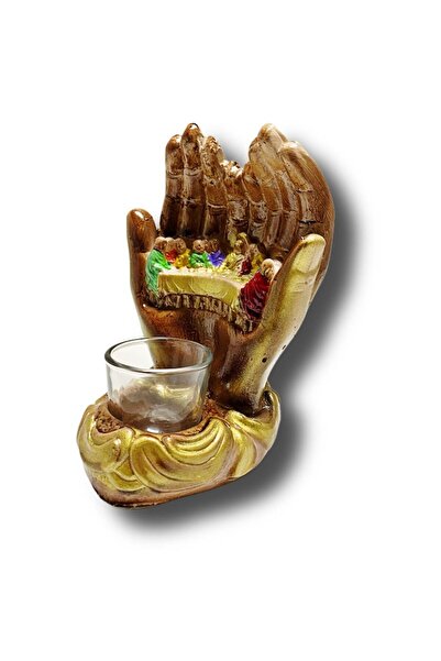 OEM Hand-shaped candle with The Last Supper, plaster, brown