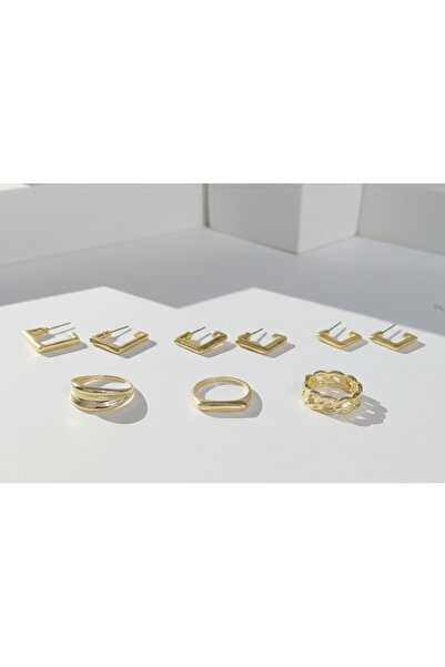 Ervalina طقم أقراط وخواتم مربعة مكون من 3 قطع