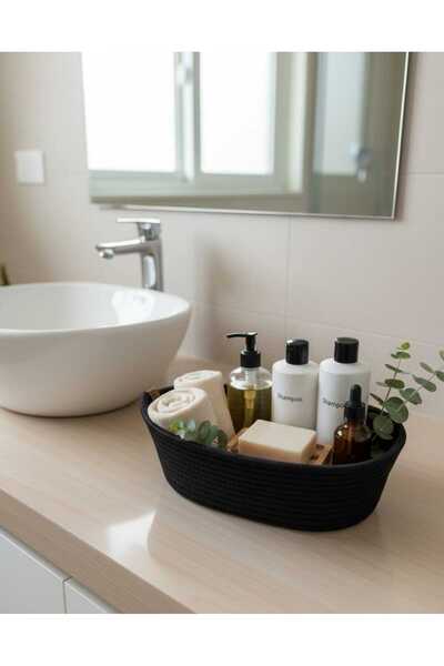 MTG JÜT TASARIM Siyah Oval Jüt Sepet – Çok Amaçlı Organizer ve Ekmek Sepeti