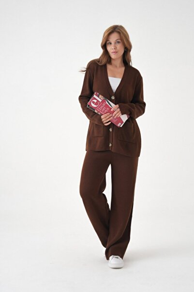 Noi Belis Basic Oversized Cardigan Pants Knitwear Bottom-Top Set Aw25Au0041