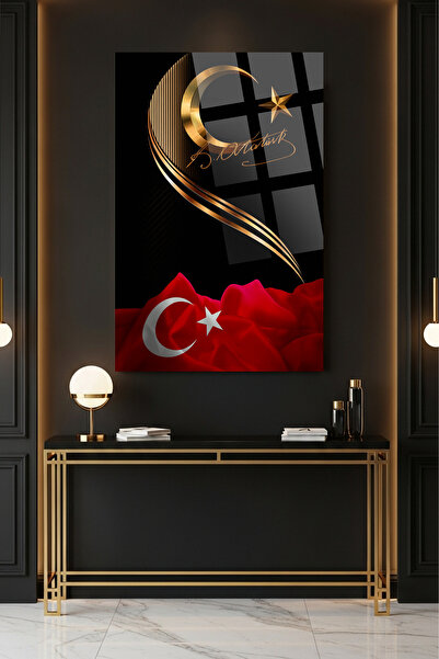 TAULART DESIGN EXCELENT TABLA DE STICLA CU STEAGUL TURC SI SEMNATURA ATATURK ...