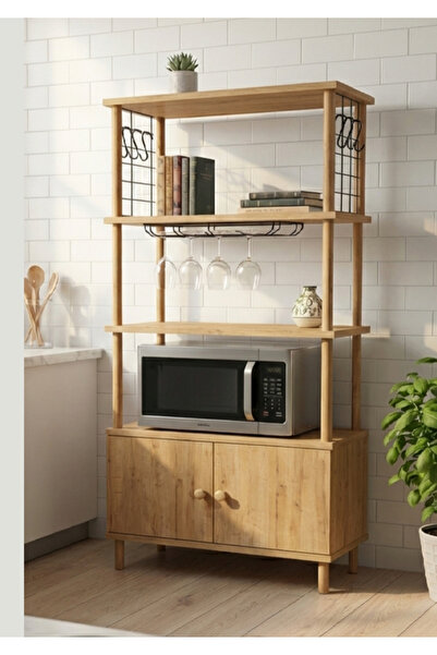 PEKA Mutfak Dolabı 4 Raflı 2 Kapaklı – Kahve Köşesi ve Çok Amaçlı Mutfak Standı