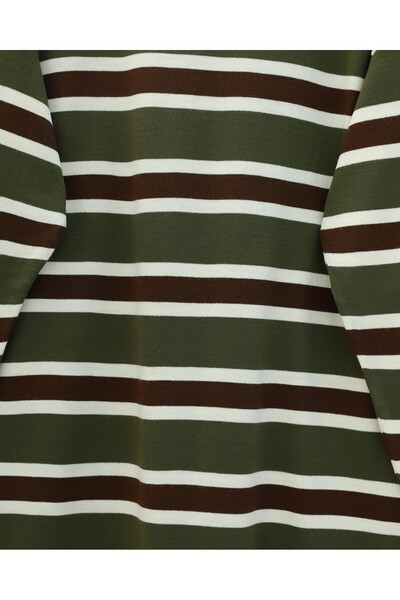 Modamorfo Round Neck Colorful Striped Casual Knitwear Set - Khaki