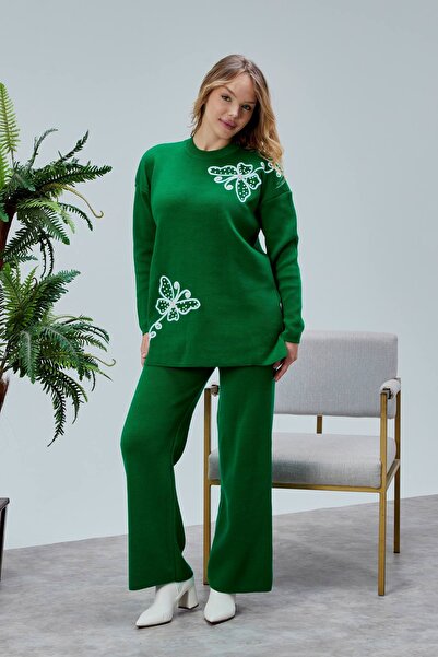 Jinx Wear Fashion Butterfly Lace Pearl Detail 2-Piece Acrylic Women's Knitwear Set