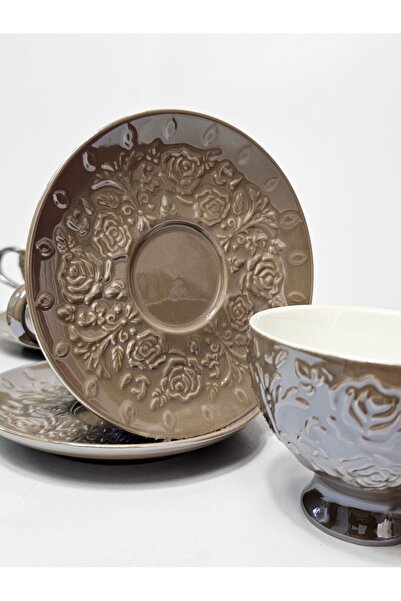 Casalina Set of 12 pieces, ceramic, embossed pattern, brown