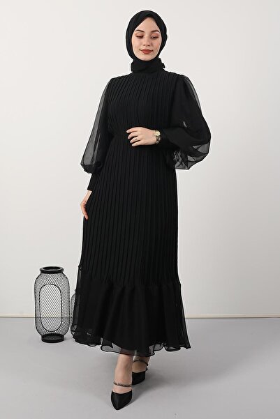 GİYZAMİLA Pleated Janjan Evening Dress Black
