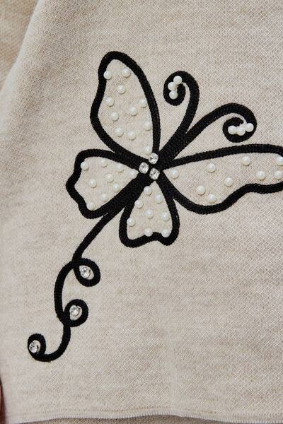 Jinx Wear Fashion Butterfly Lace Pearl Detail 2-Piece Acrylic Women's Knitwear Set