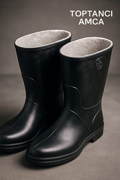 Toptancı Amca Kaymaz Taban Lastik Çizme Siyah Kısa Tip Çizme İçi Yünlü Çizme ...