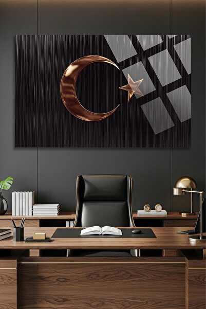 TAULART TABLO DE STICLA DESIGN LUNA SI STEA NEGRU SI BRONZ, TABLO MODERN DE L...