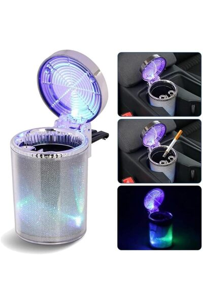 Modifiyum Araç Içi Renkli Işıklı Küllük Kokusuz Renkli Işıklı Kapaklı Araba Küllüğü Oto Küllük RGB Işıklı