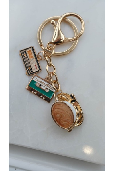 Jerie Coffee and Charm Detail Keychain