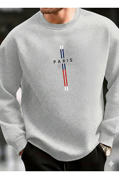 one button Unisex Paris High-Design Crew Neck Regular Sweatshirt 100% Cotton