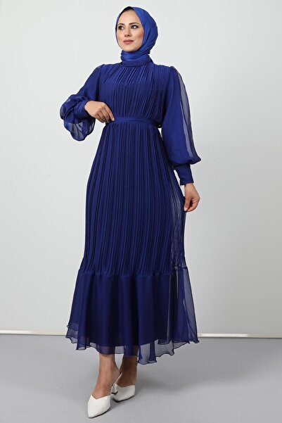 GİYZAMİLA Pleated Janjan Evening Dress Midnight Blue