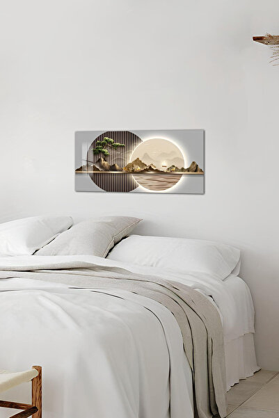 kutuTR 3D Görünümlü Temperli Cam Tablo – Dağ ve Gün Batımı Temalı UV Baskı 60x30 cm - TVD017