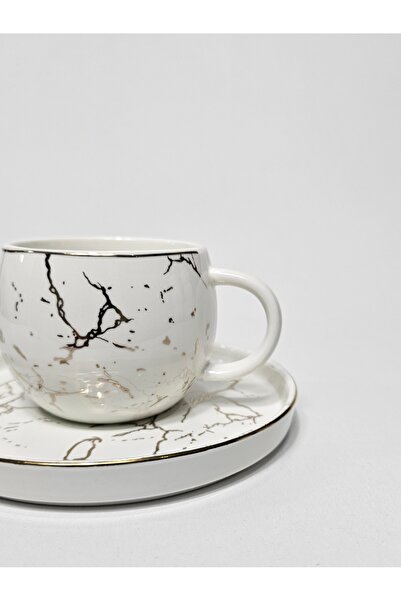 Casalina White ceramic coffee cup set with marble pattern, 12 pieces