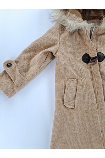 Butik Girl's Cashmere Coat with Lining Premium Quality Hooded Buttons Detail (Detachable Hood)