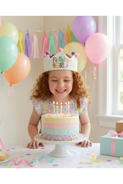 Fiyonka Birthday Girl Nakışlı Kız Çocuk Doğum Günü Tacı