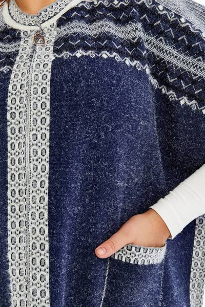 Laden Knitwear Women's Plus Size Bearded Poncho Bat Sleeve Winter Woolen Very Thick Oversized Mom Cardigan