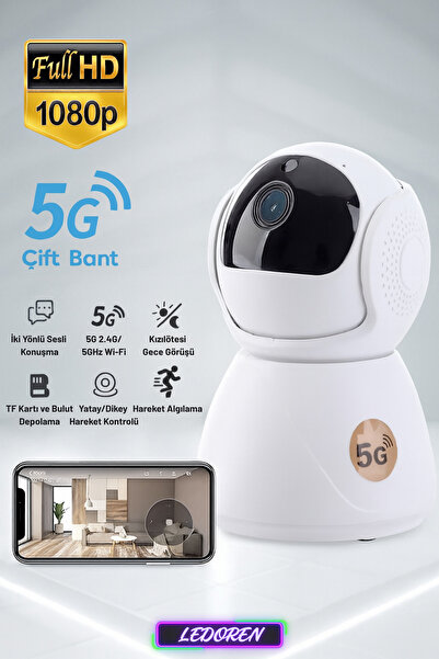 L'eDoren 5G 1080P 360° Dönebilen Nesne Takip Özellikli Gece Görüşlü IP Kamera Bebek Güvenlik Kamerası
