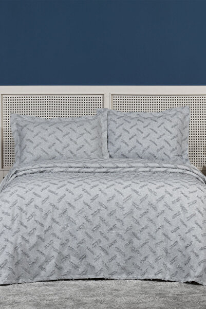 Elart Liya Bedspread Set Double Size Cotton Nordic Tufted 3 Pieces (230X250 cm) Gray