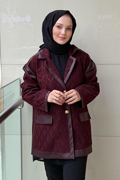 Ghisa Double-Breasted Collar Baklava Pattern Leather Combination Jacket