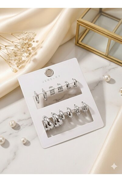 Çağla Accessories طقم أقراط فضية اللون من الفولاذ