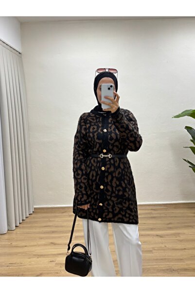 MOONSC Women's Leopard Print Knit Cardigan - Bitter Brown