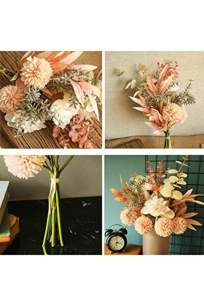 BIGTHREE زهور حريرية صناعية مزيفة، تنسيق زهور الخريف، مقاس 17.7 بوصة، لون مرج...