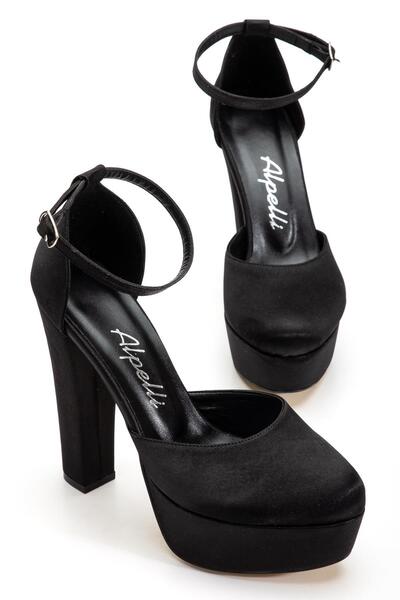 ALPELLİByAlp Women's Black Satin Ankle Strap Closed Toe Running Guaranteed Platform Heeled Evening Dress Shoes