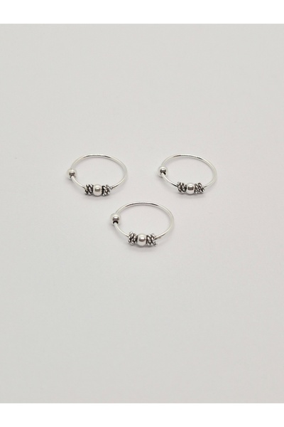 Set 925 Ayar Gümüş ( 3 ADET ) Örgülü Burgulu İki Toplu Burun Piercing Hızma (...