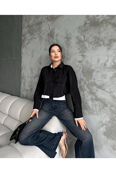 ZENGEZUR MALL Drnds Double Color Short Shirt Black and White S4021 (03528) (Size: 38)