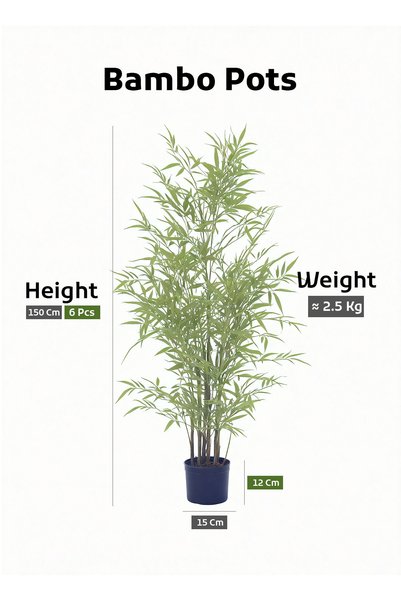 Generic أشجار اصطناعية بطول 150 سم، نبات خيزران صناعي في وعاء أسود، نبات خيزران صناعي في وعاء