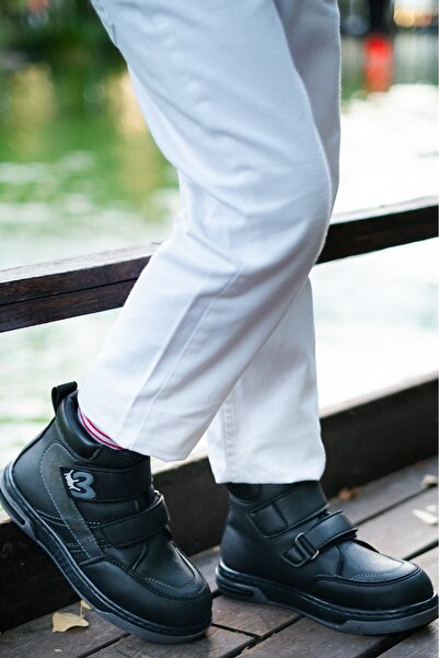 nuvora Cizme pentru băieți cu blană neagră – cu fermoar și șireturi, pantofi ...