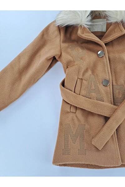 Butik Girl's Cashmere Coat with Fur Collar, Lined, Premium Quality, Waist-Tied (Detachable Collar)