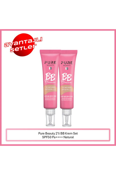 PURE BEAUTY BB Krem, SPF50, PA++++, Natural - 30 ml, 2'li Set (Yeni Ürün 4+)