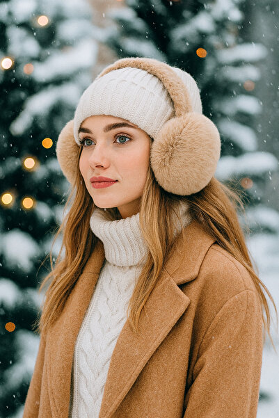 Melodi Scarf Women's Cold Protection Soft Plush Winter Earmuffs Ear Warmer Beige