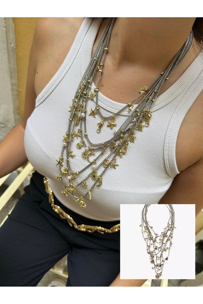 H&S AKSESUAR ÖZEL TASARIM MARKA METAL DENİZ TEMALI ÇOKLU UÇLU KOLYE