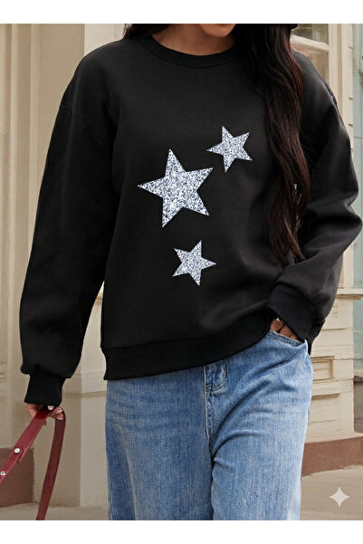 one button Hanorac unisex cu design Star Starry, cu gâtul rotund, 100% bumbac