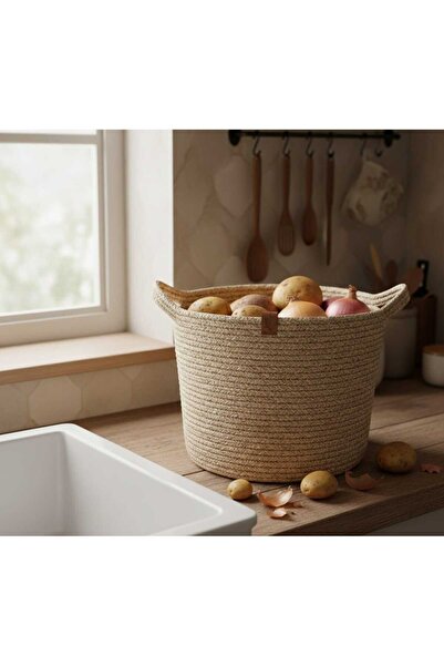 MTG JÜT TASARIM Hasır Renk El Emeği 26x32x25 Büyük Boy Doğal Jüt Çok Amaçlı S...