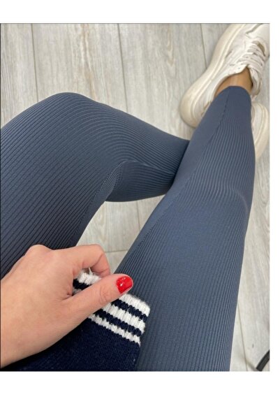 EDAMODA Corded Fabric Fleece-Lined , High Waist Shaping / Sculpting Leggings with Fleece Inside Indigo Color