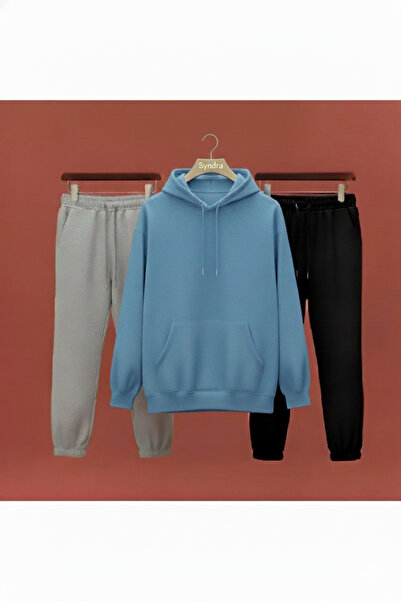 Syndra Blue Hooded Sweatshirt - Gray Sweatpants and Black Sweatpants (3-Piece...